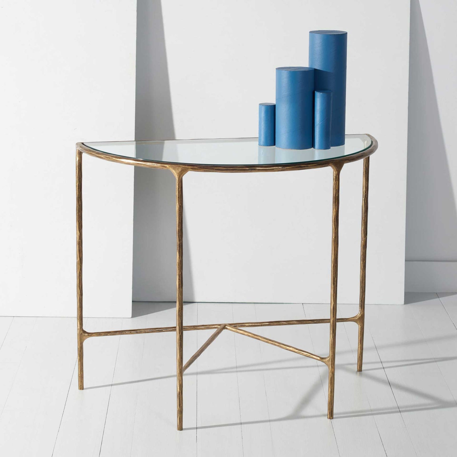 Jenesis Forged Metal Console Table Brass/Clear