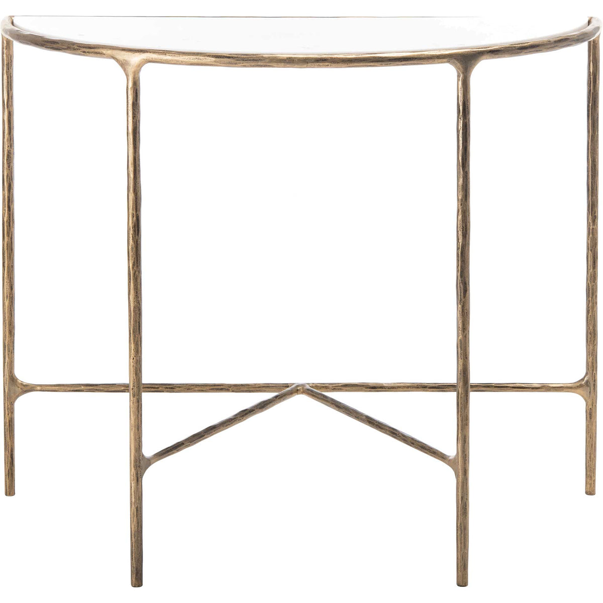 A white marble top contrasts with the brass-finished frame and angled lower braces || SFV9506C || front_studio