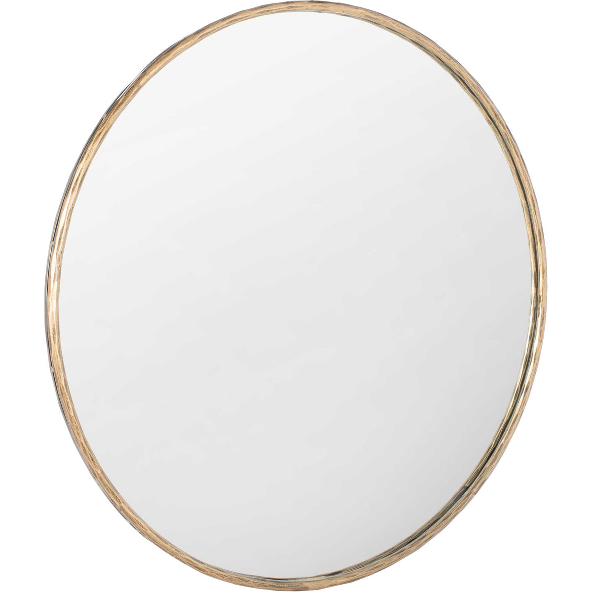 A narrow brass-finish frame borders the generous mirror surface with subtle texture || SFV9507A || front_angle_studio