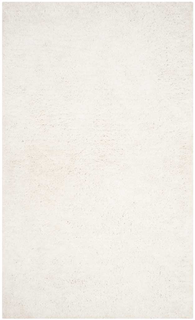 White rectangular area rug pairs a simple, solid-color design with a soft, full shag pile.