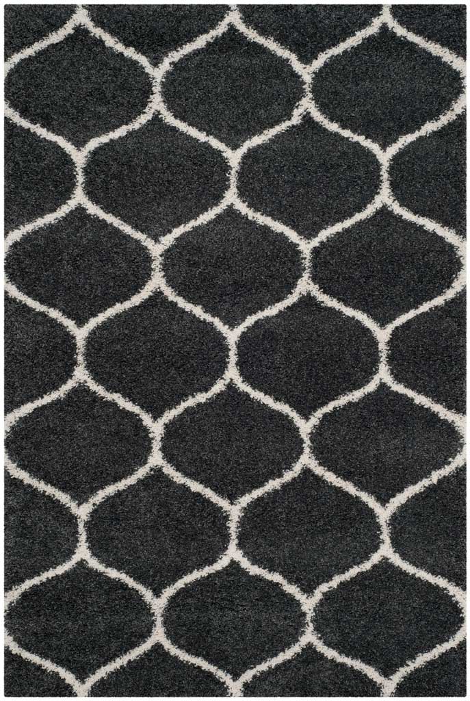 Dark gray shag rug with a flowing ivory rounded lattice || SGH280G-8 || top_studio