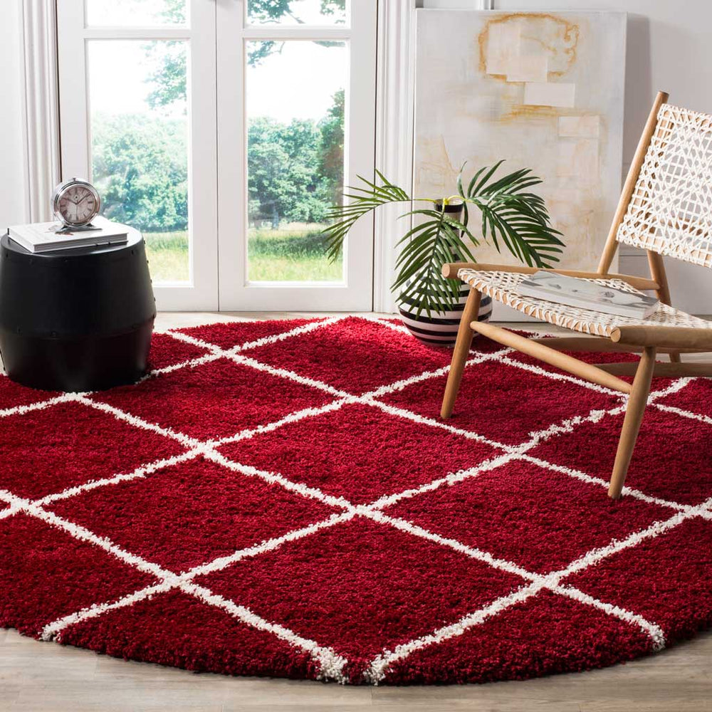 Hudson Shag Diamond Red/Ivory Round Rug - Froy.com