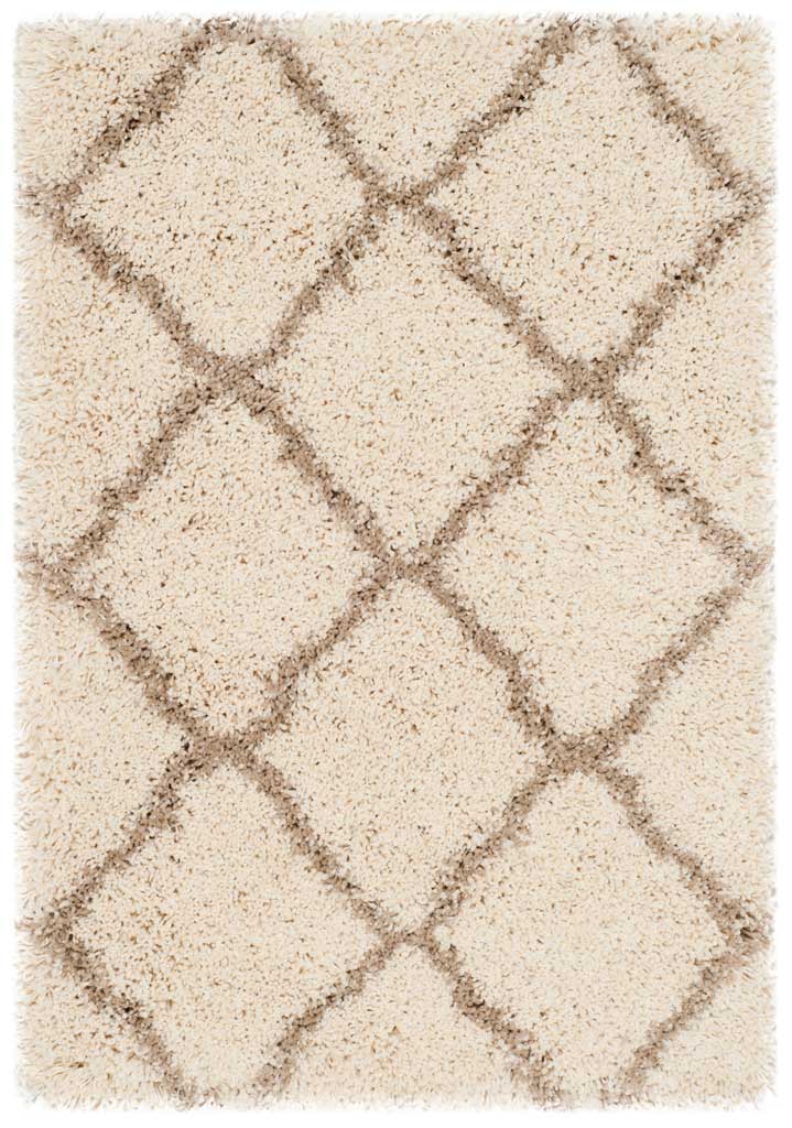 Compact ivory accent rug with bold beige diamond outlines