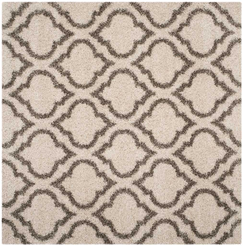 Square ivory rug with dark gray curved lattice outlines