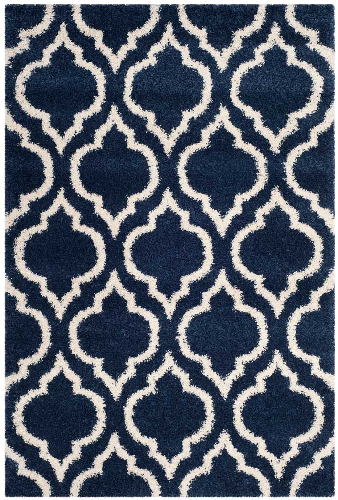 Navy shag rug with a bright ivory ornamental trellis || SGH284C-8 || top_studio
