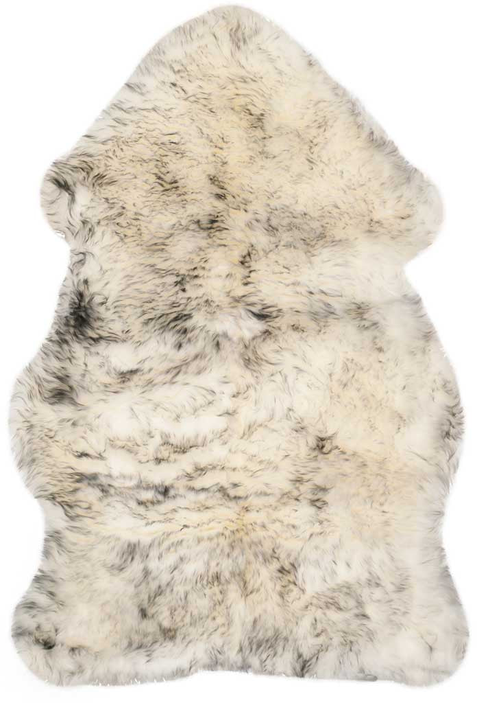 An ivory sheepskin hide has subtle gray shading and an irregular, natural outline.