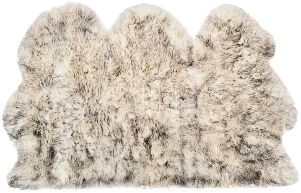 Three rounded sections showcase plush ivory fleece lightly marbled with smoke gray.