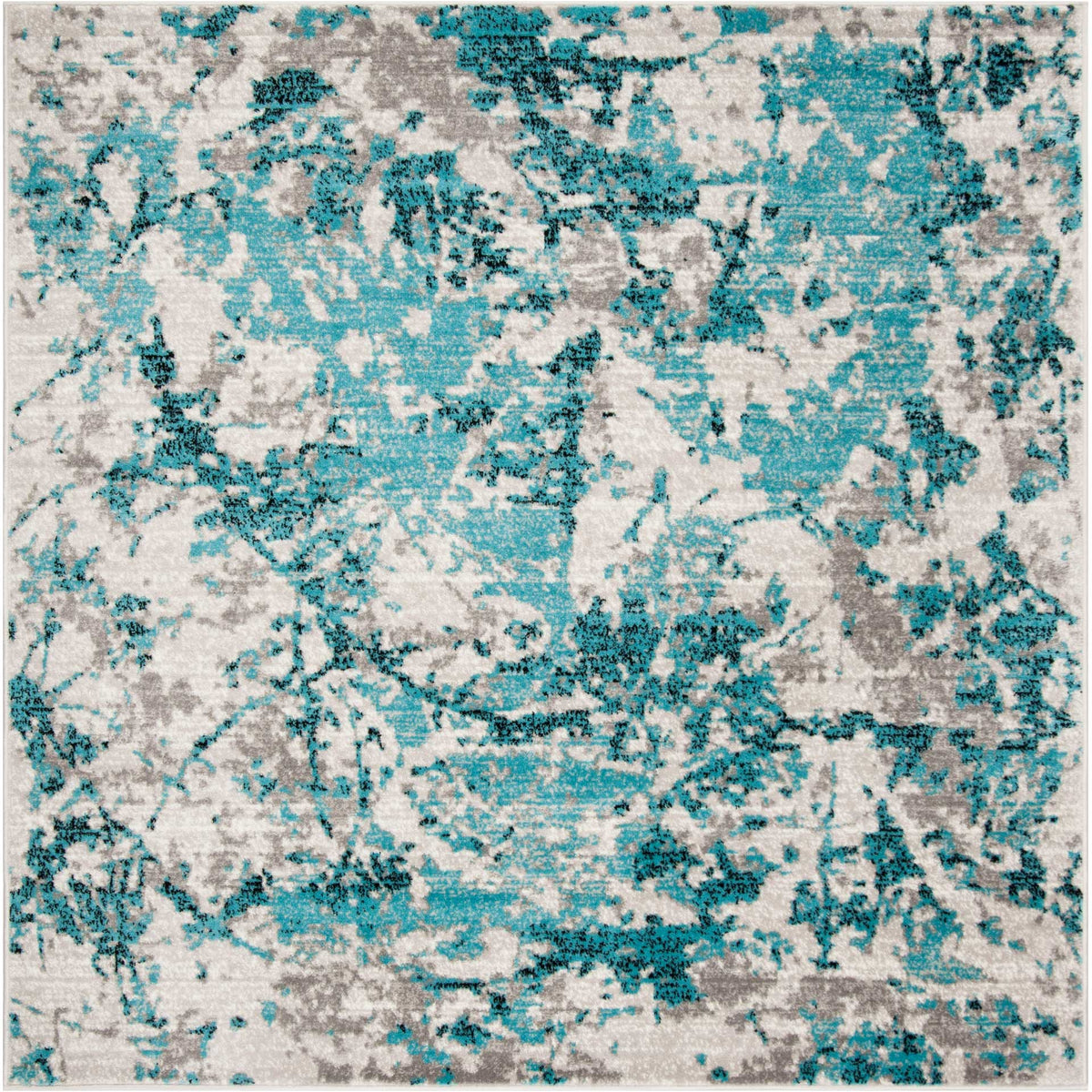 A blue and ivory rug layers turquoise and charcoal accents into a weathered abstract design || SKY186M-5 || top_studio