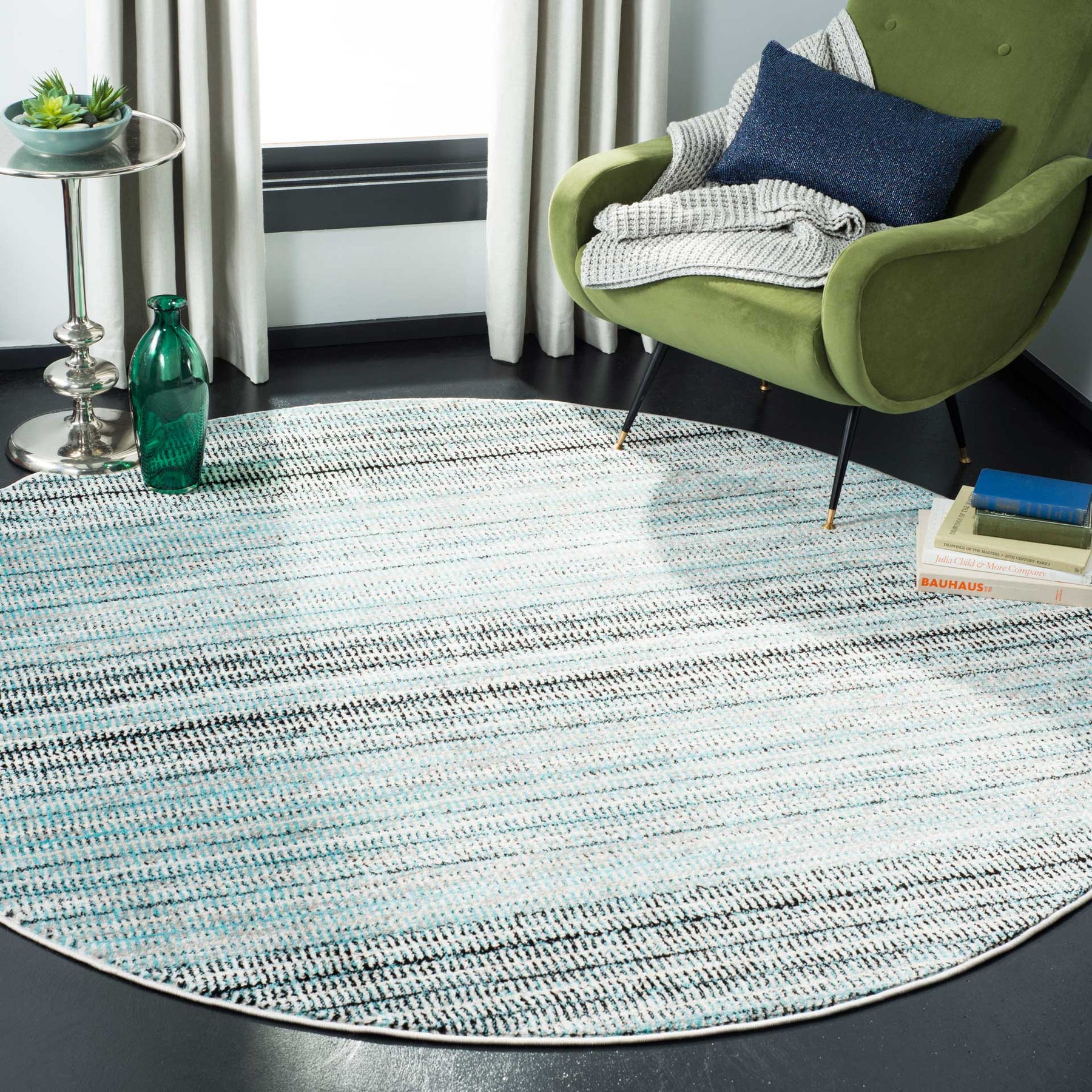 Skyler Blue/Gray Round Rug - Froy.com
