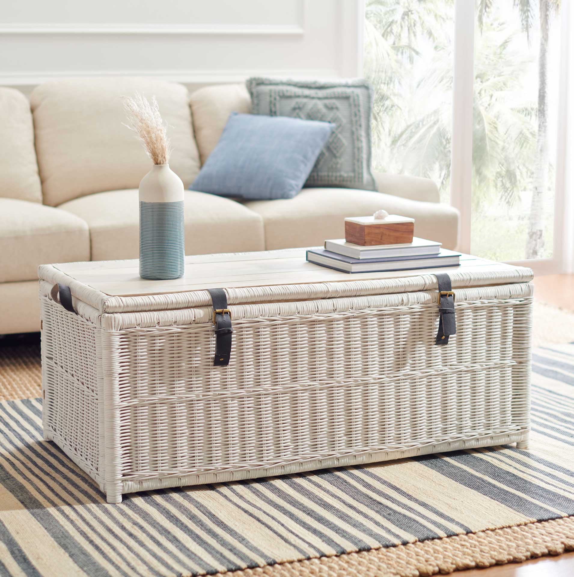 Kenzie Rattan Storage Trunk White/Brown