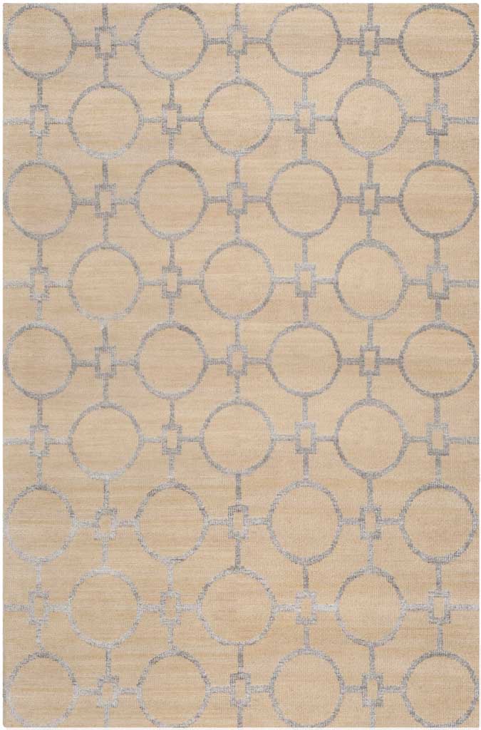 Subtle gray circles and connecting squares pattern this neutral rectangular rug