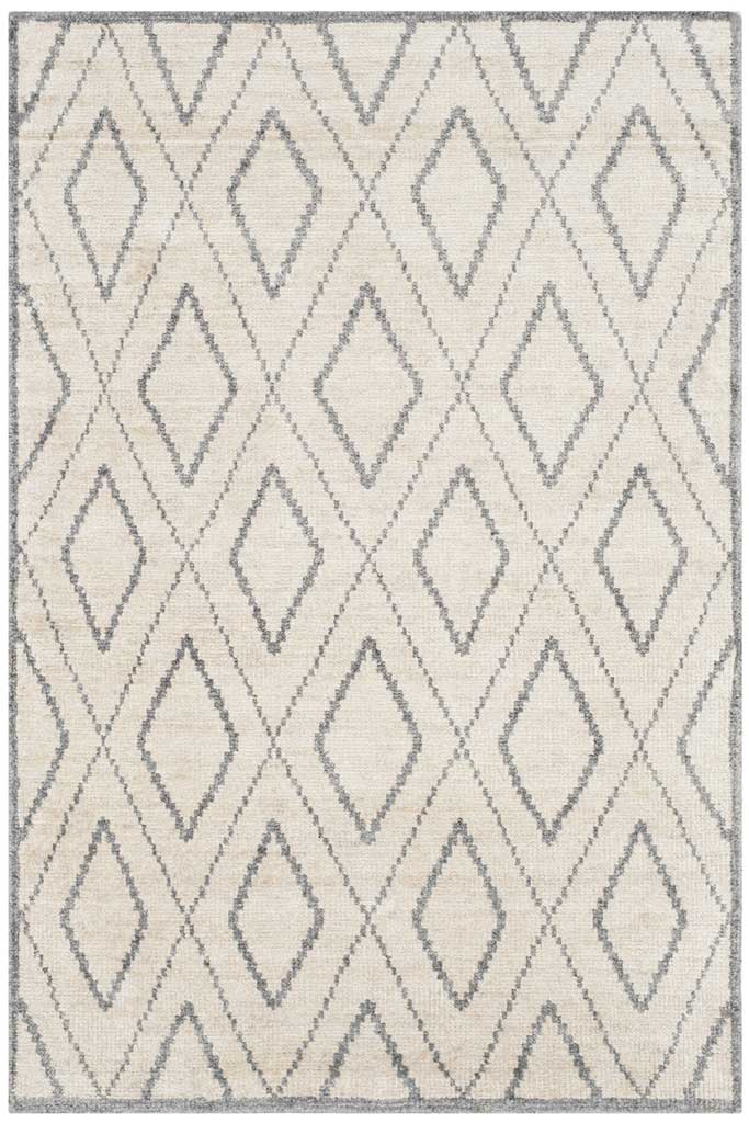Compact ivory rug patterned with slim gray diamonds for a modern geometric accent
