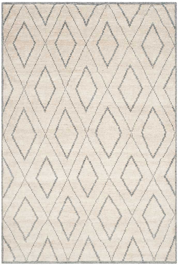 Beige and gray rug with an open lattice of elongated diamonds