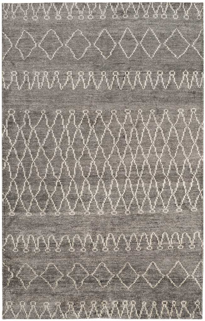 Deep gray area rug accented with ivory diamond rows and decorative geometric bands
