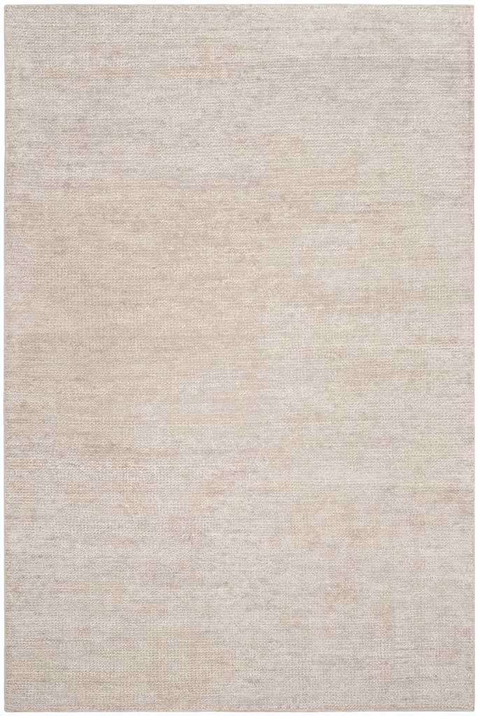 Compact light gray rug with gentle tonal striations across its soft surface