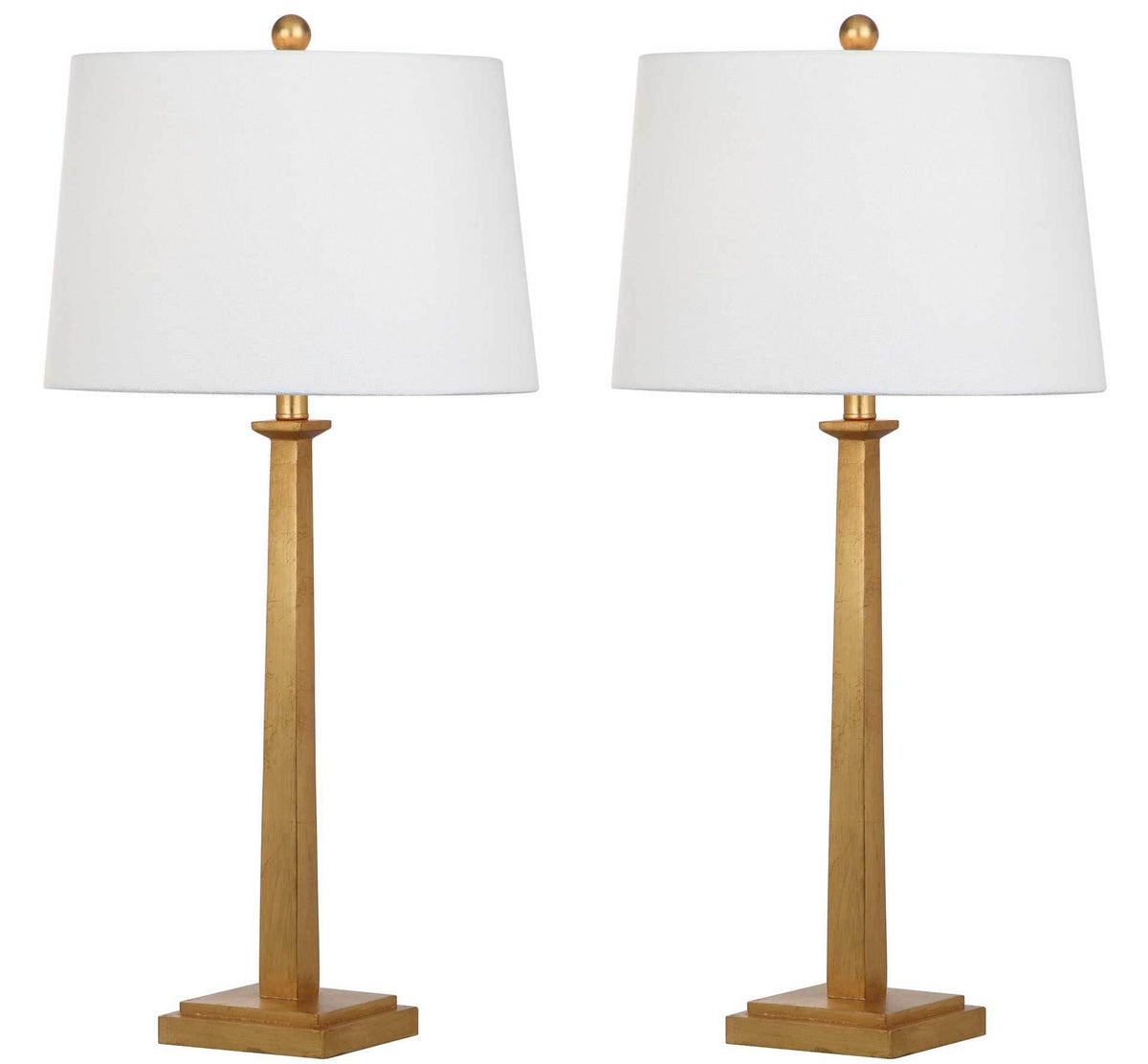 Matching gold leaf table lamps feature crisp white shades and square bases || TBL4024A-SET2 || front_multi_studio