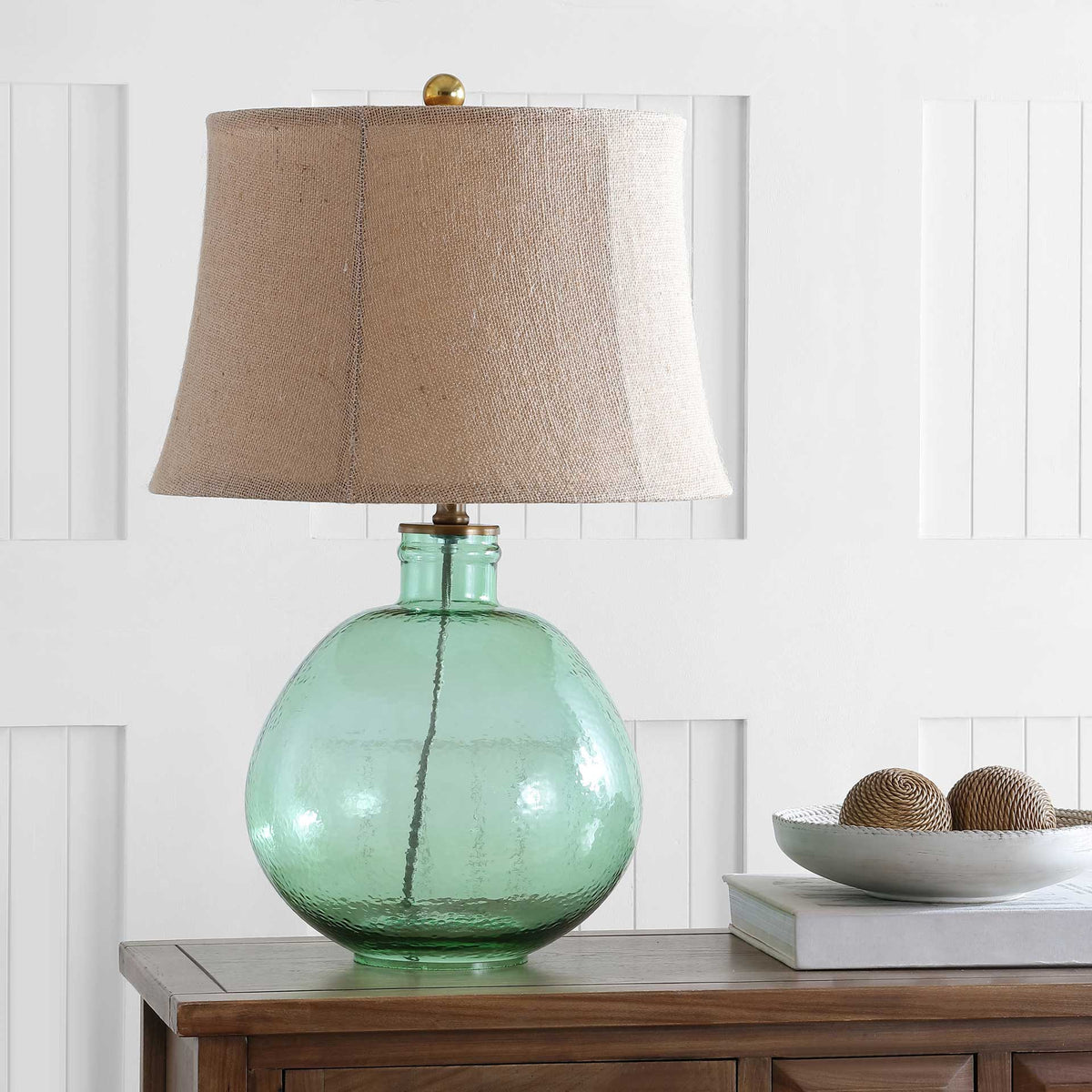 Raven Glass Table Lamp Green