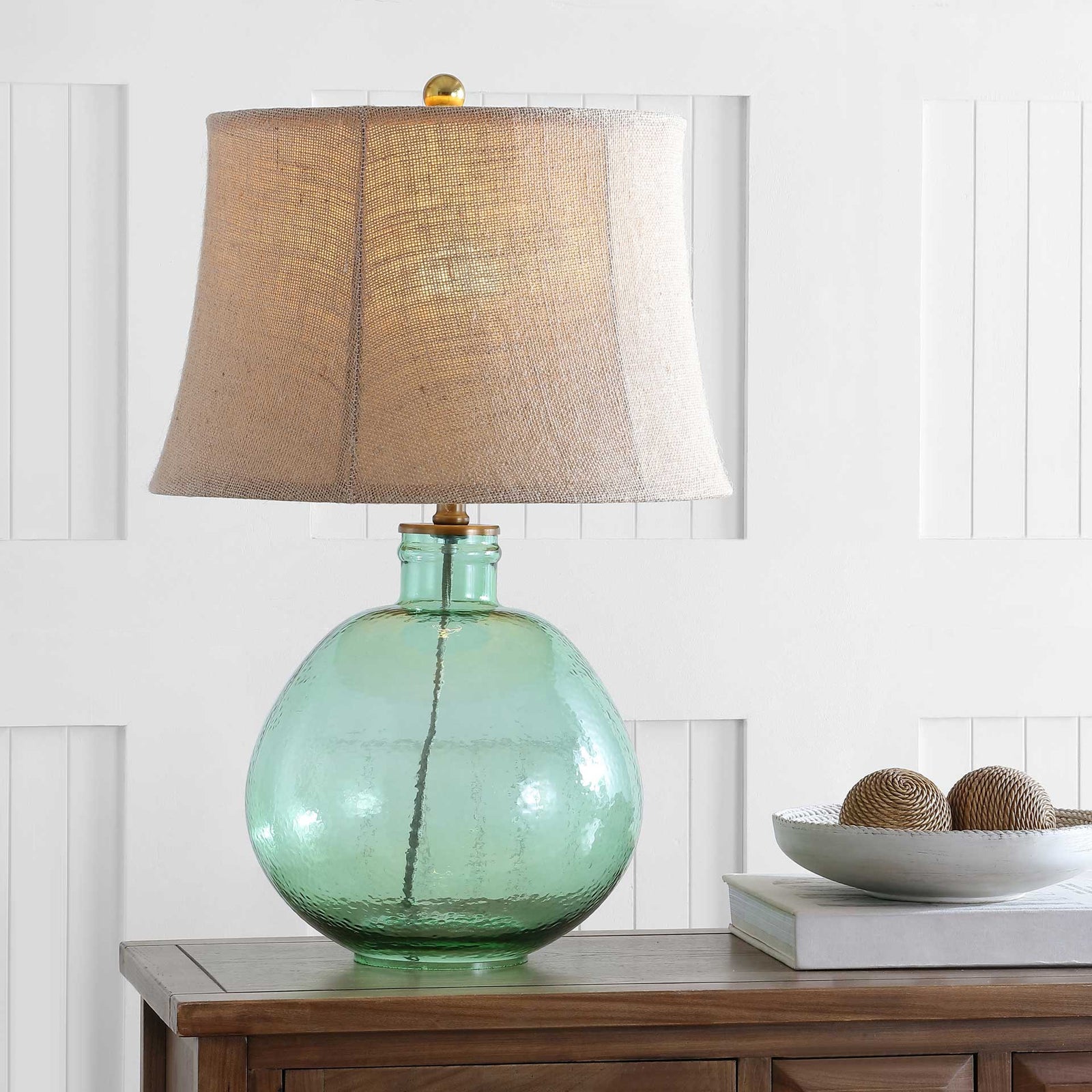 Raven Glass Table Lamp Green
