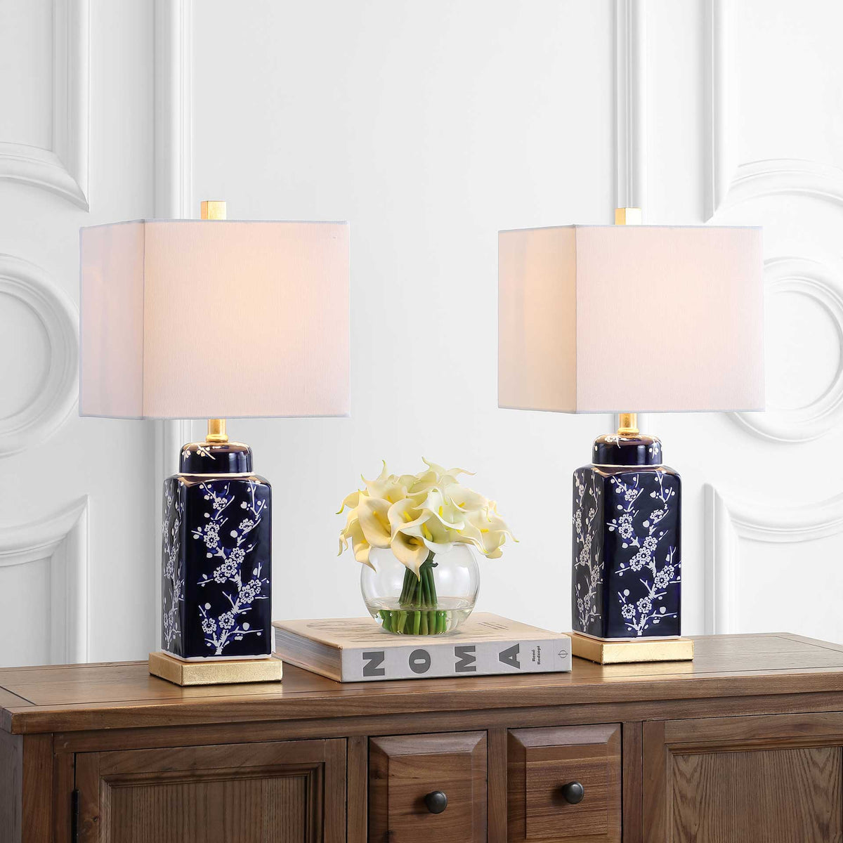 Pique Table Lamp Navy/White (Set of 2)