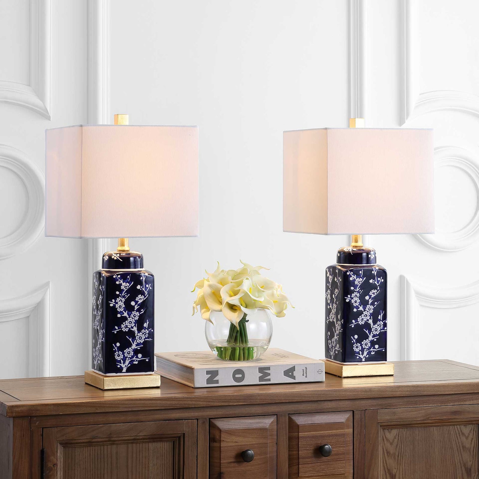 Pique Table Lamp Navy/White (Set of 2)