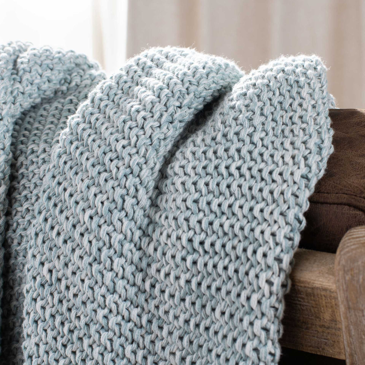 Lina Knit Throw Dull Blue/Natural
