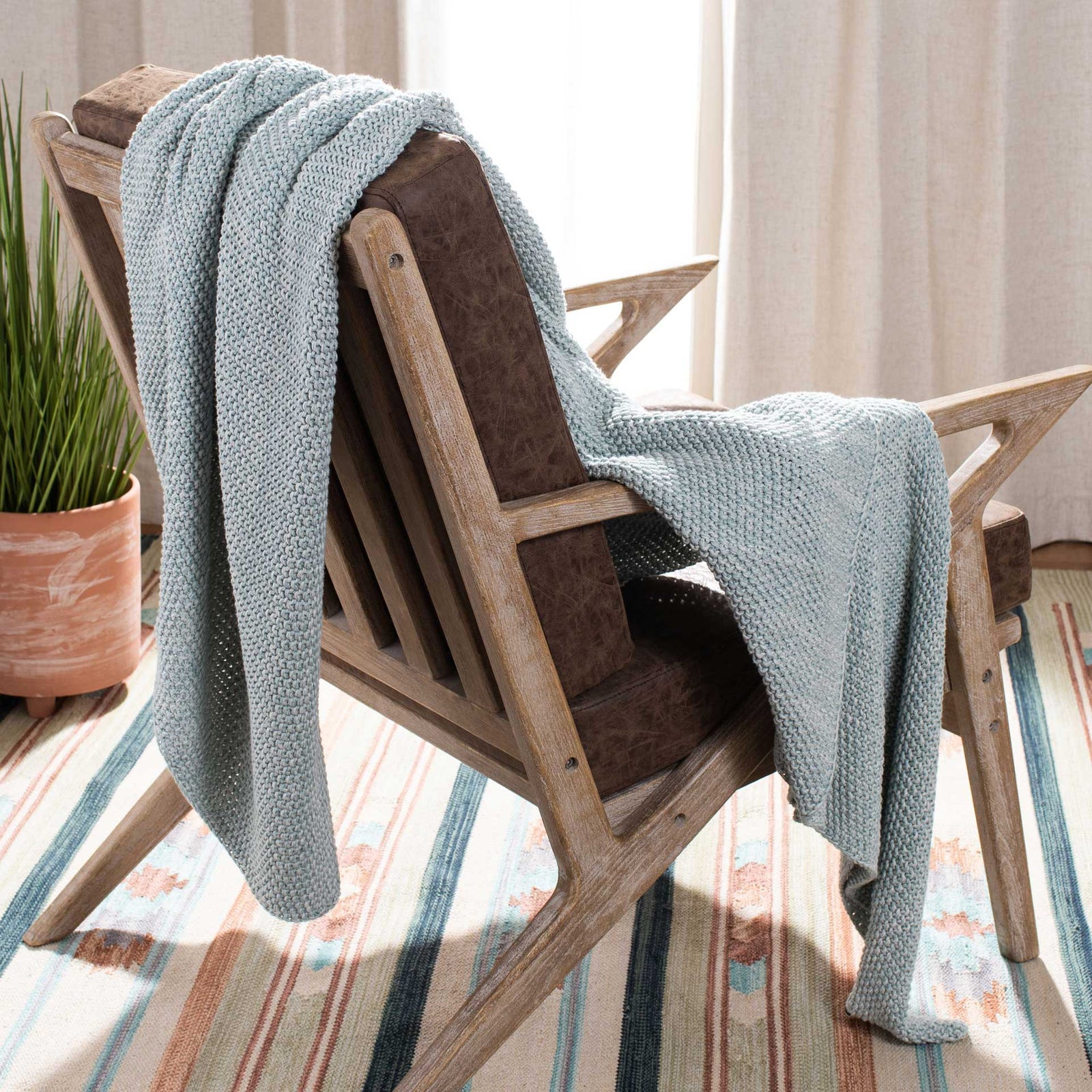Lina Knit Throw Dull Blue/Natural