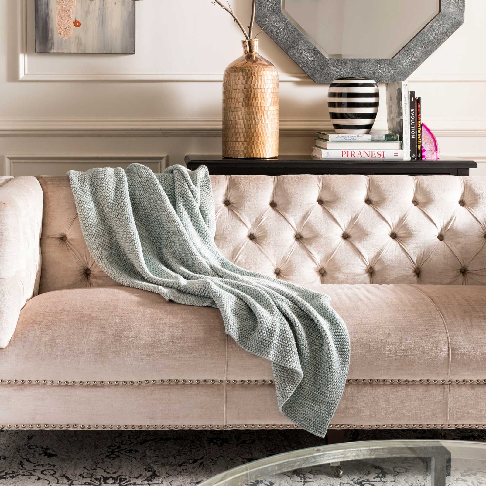 Lina Knit Throw Dull Blue/Natural