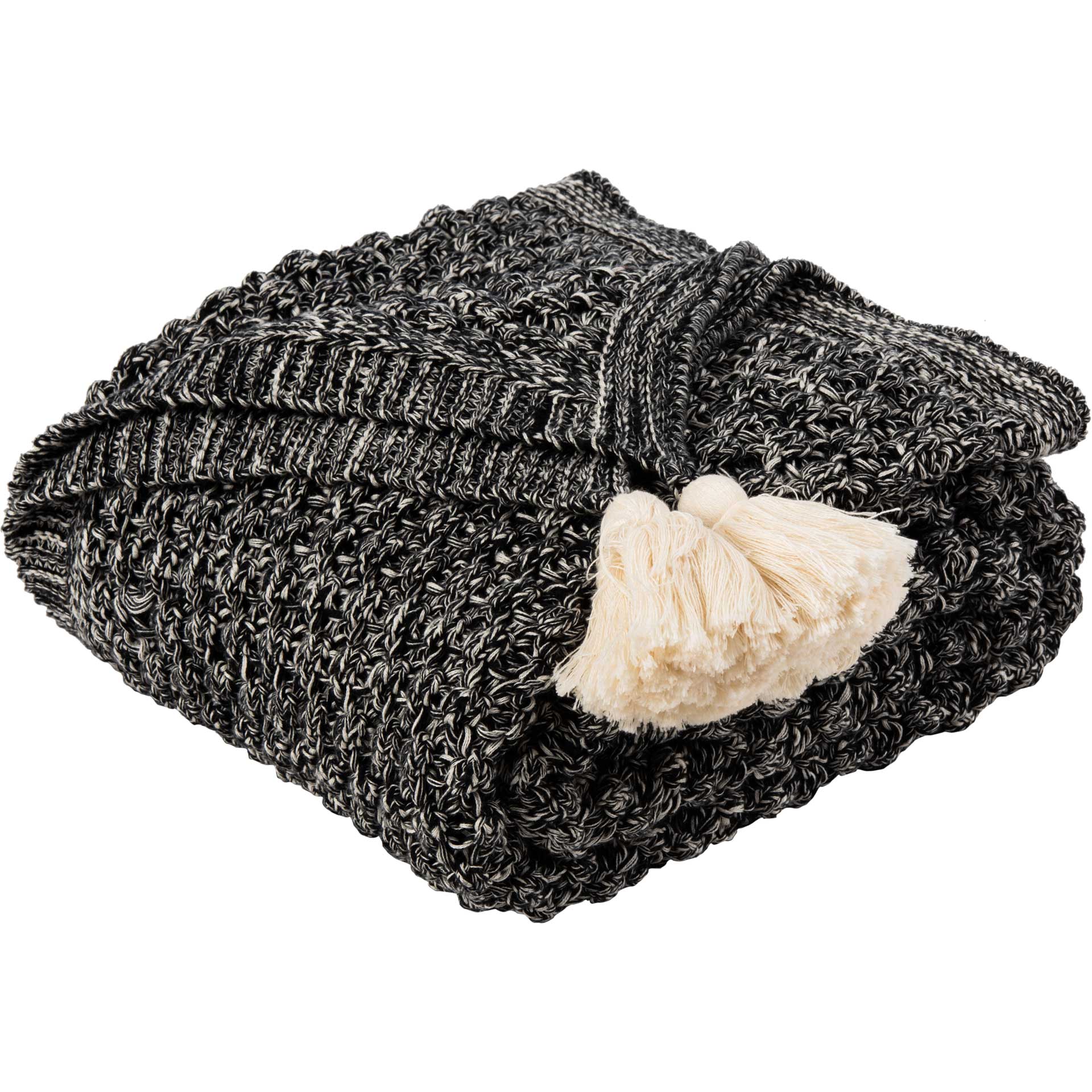 Peak Knit Tassel Throw Black/Natural