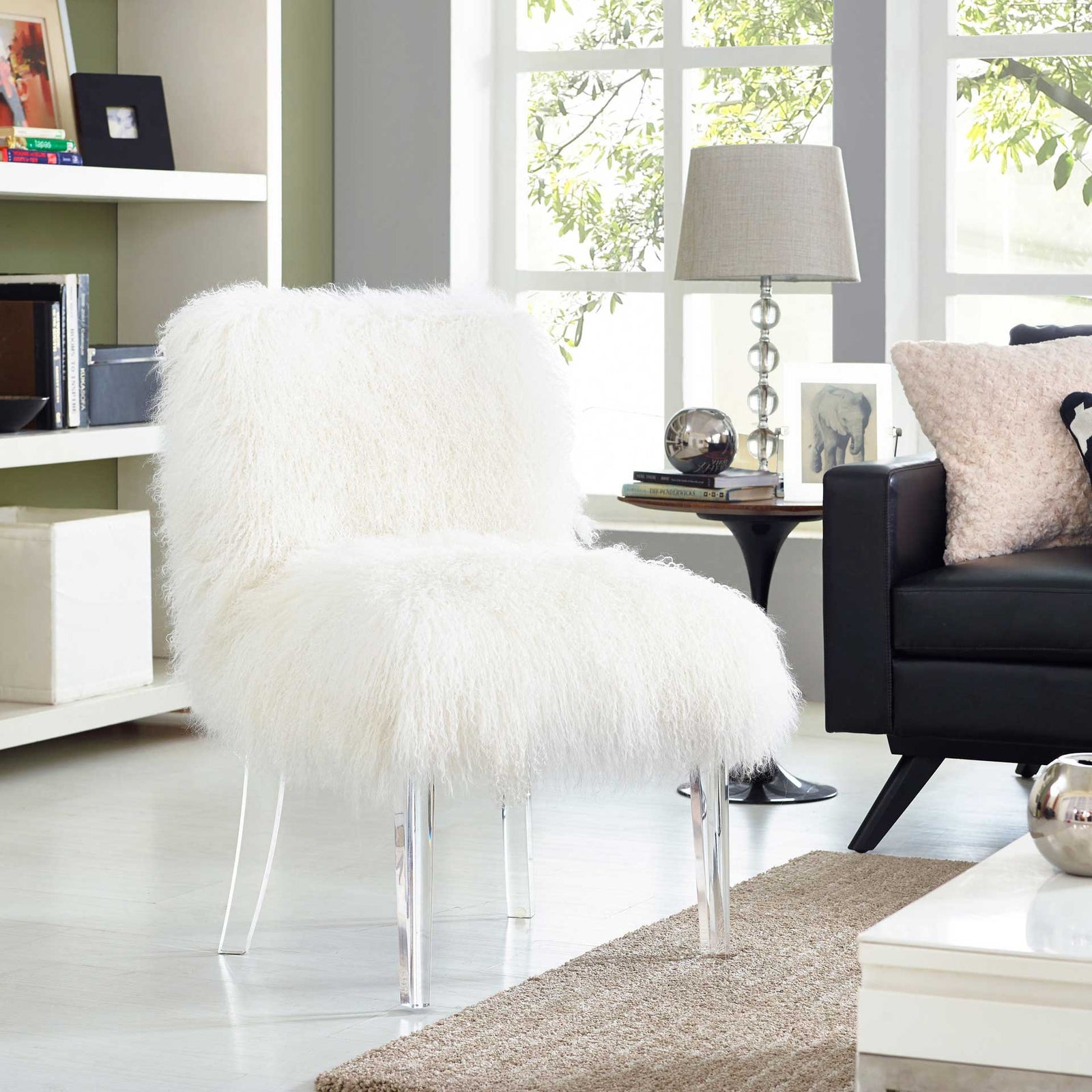 Sorel Sheepskin Lucite Chair White