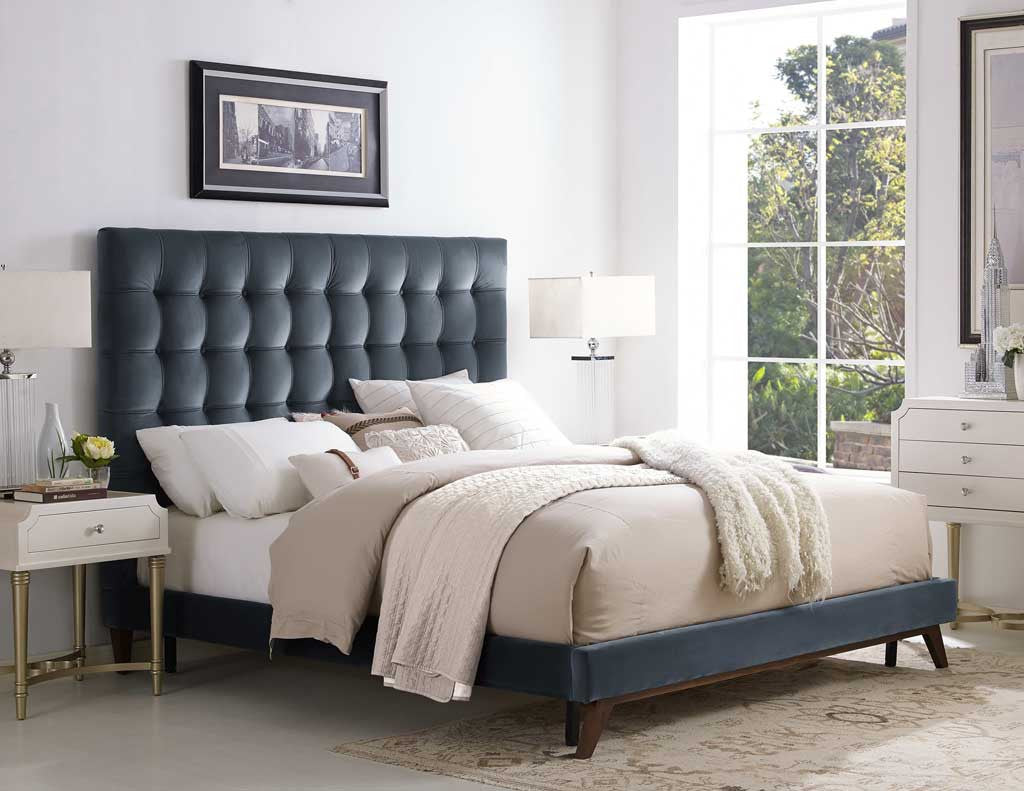 Ermont Velvet Bed Gray