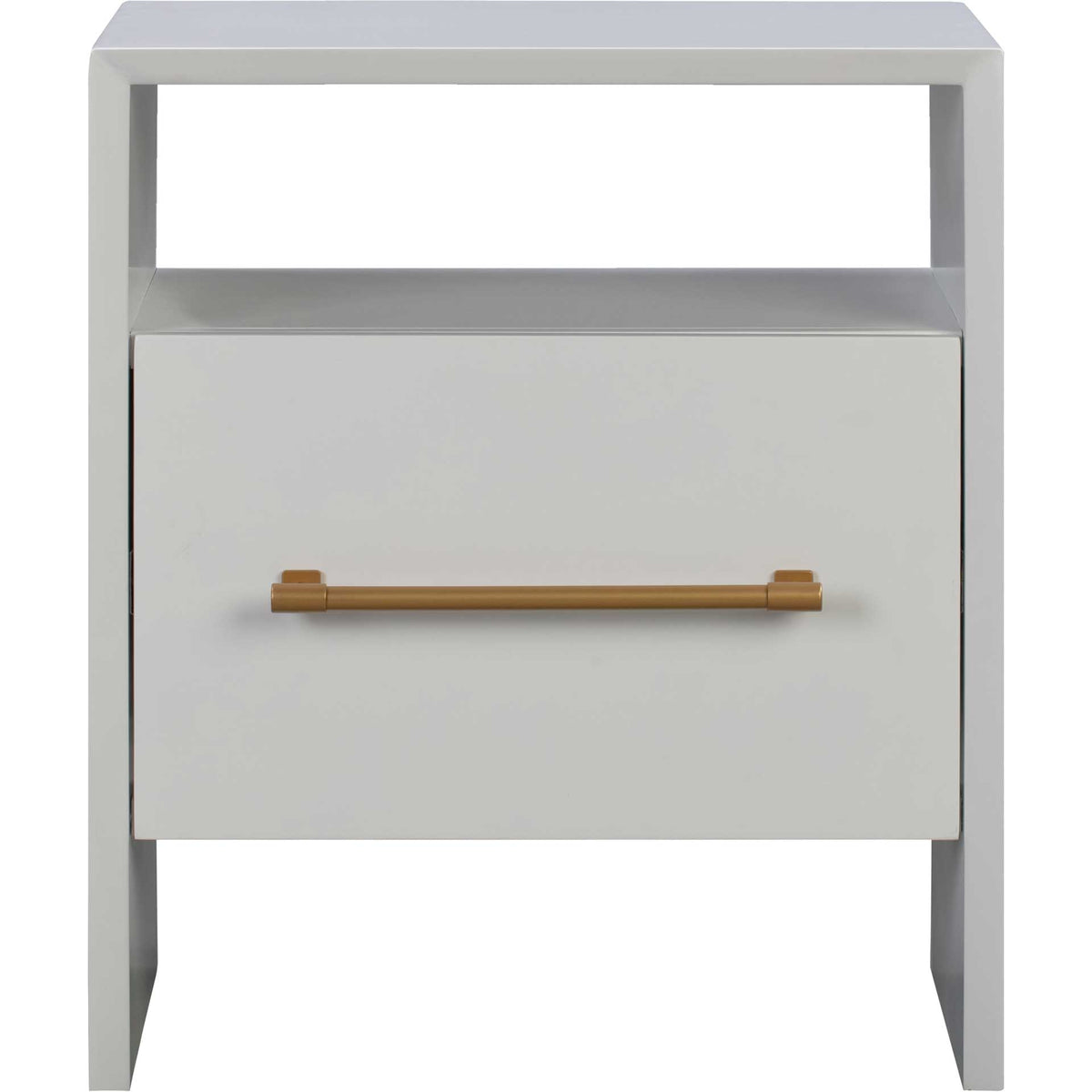 A crisp white frame and slender gold pull bring clean-lined style to bedside storage || TOV-B44059 || front_studio