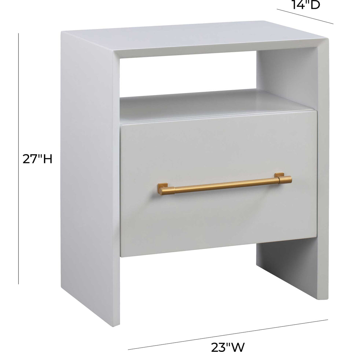 With a 23-inch width and 14-inch depth, this white nightstand makes room for bedside essentials