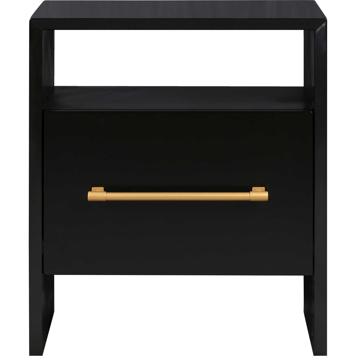 A bold black frame and a slender gold pull give bedside storage a polished, modern look || TOV-B44060 || front_studio