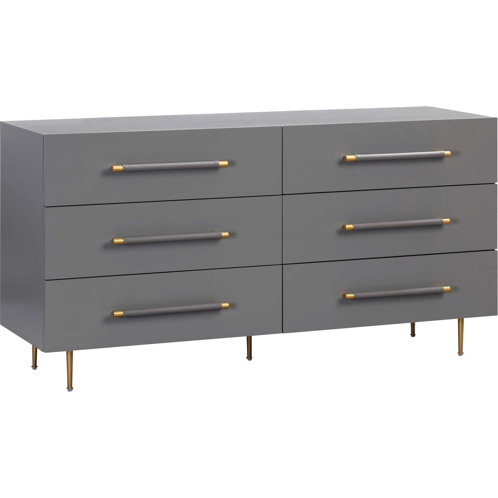 Trey 6 Drawer Dresser Gray/Brass