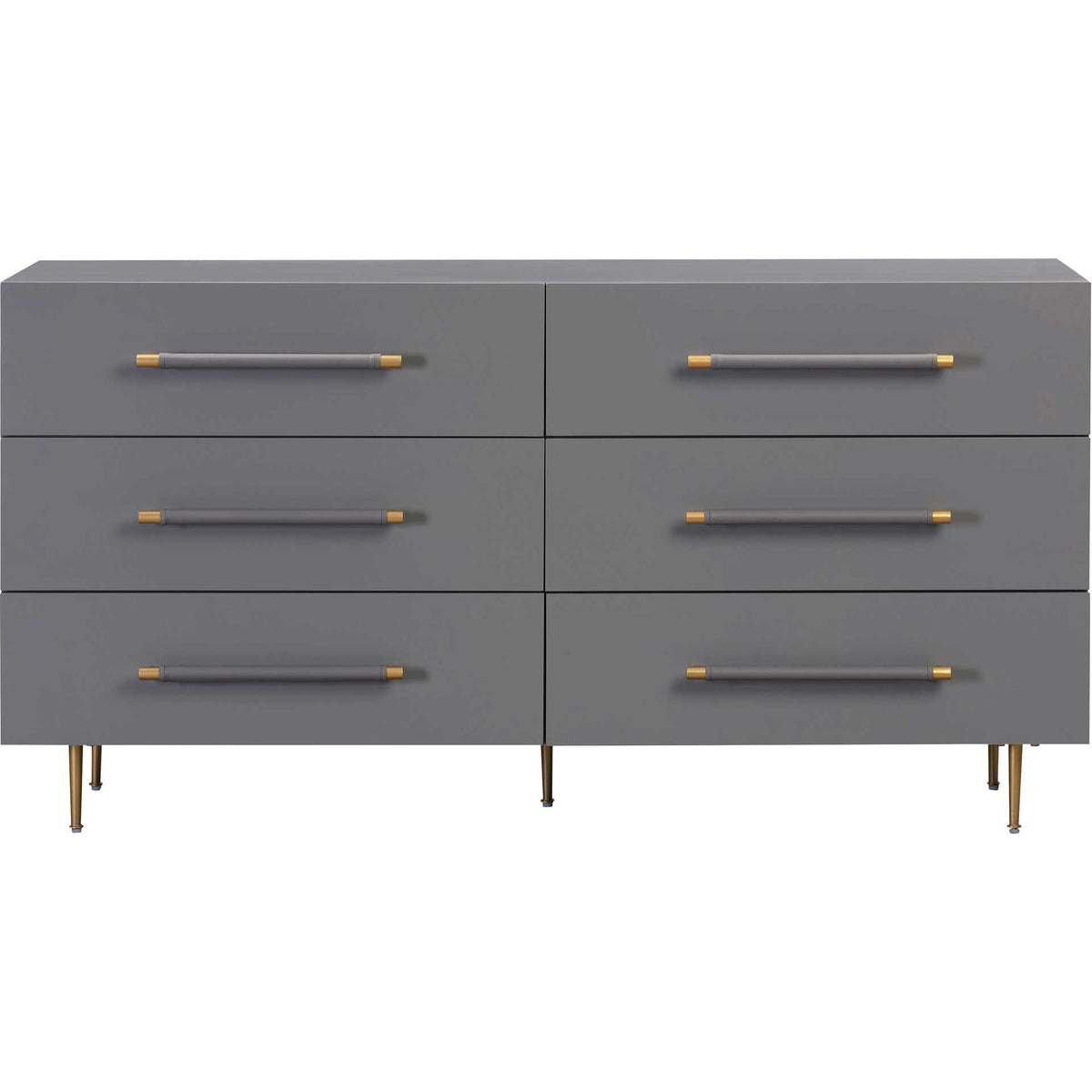 Trey 6 Drawer Dresser Gray/Brass