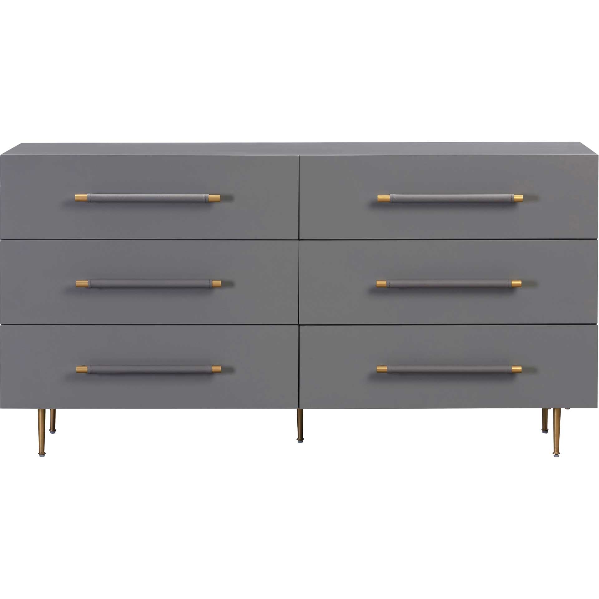 Trey 6 Drawer Dresser Gray/Brass