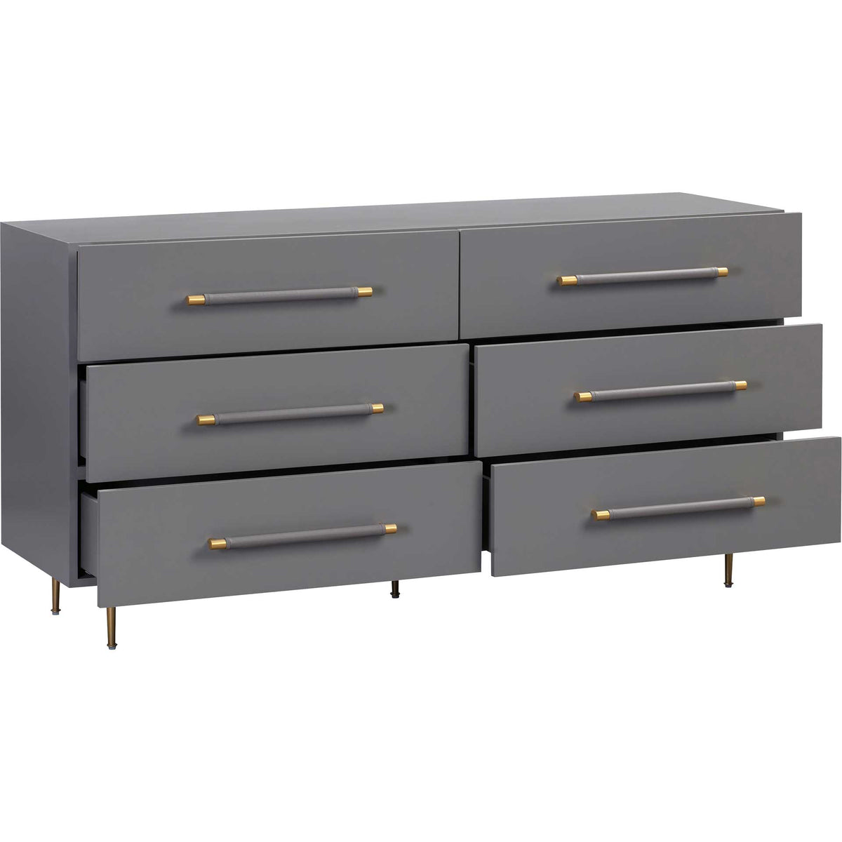 Trey 6 Drawer Dresser Gray/Brass