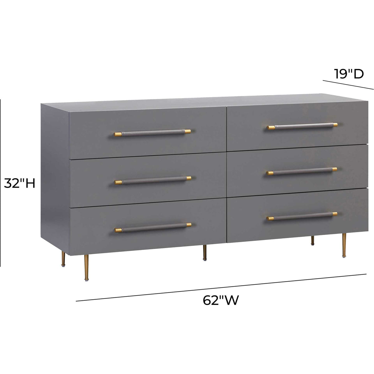 Trey 6 Drawer Dresser Gray/Brass