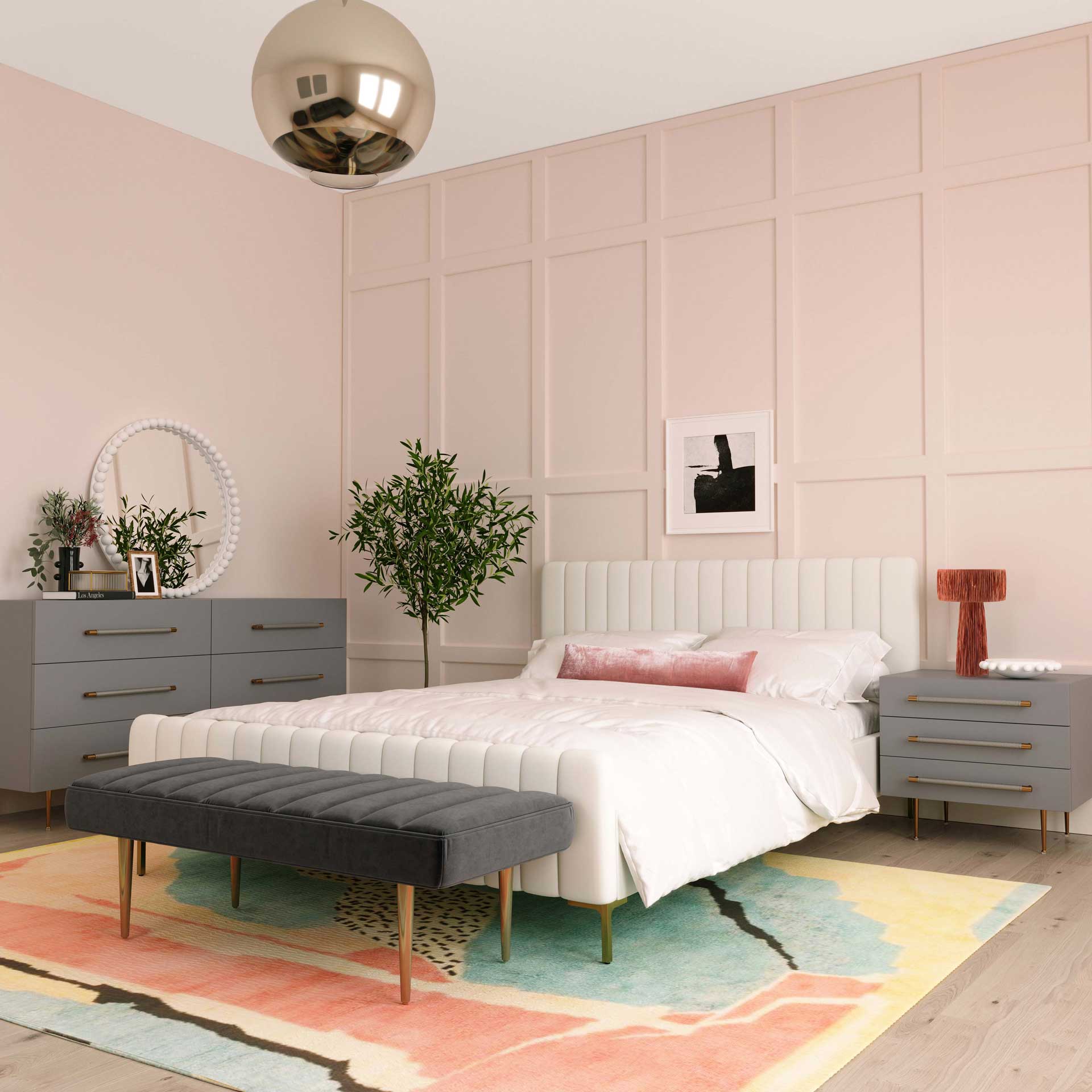 Trey 6 Drawer Dresser Gray/Brass