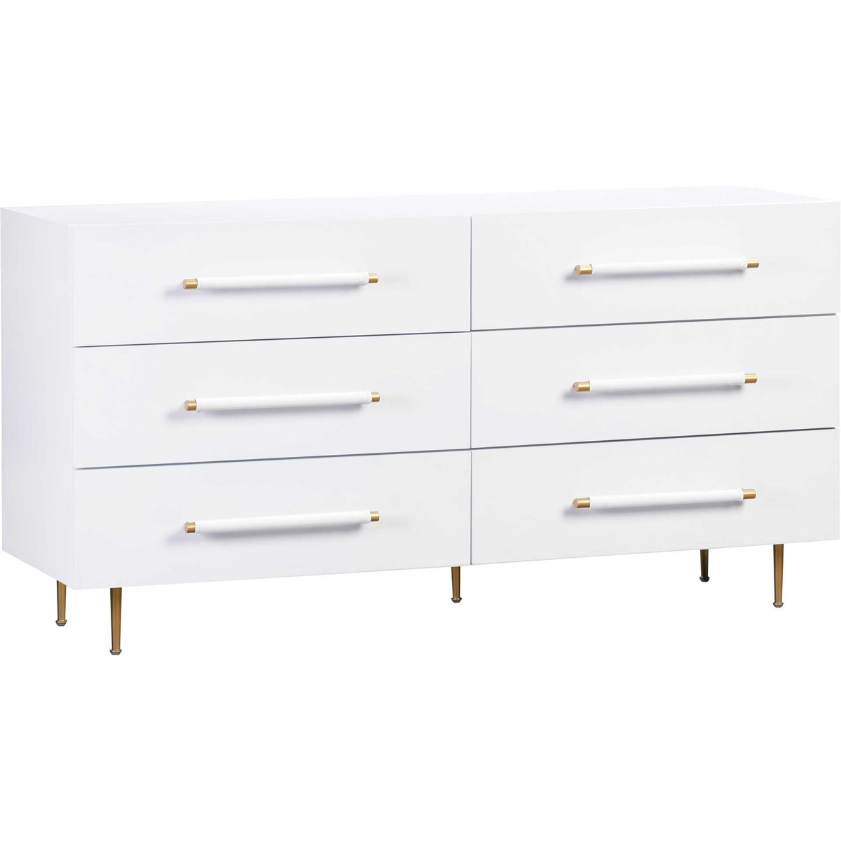 Trey 6 Drawer Dresser White/Brass