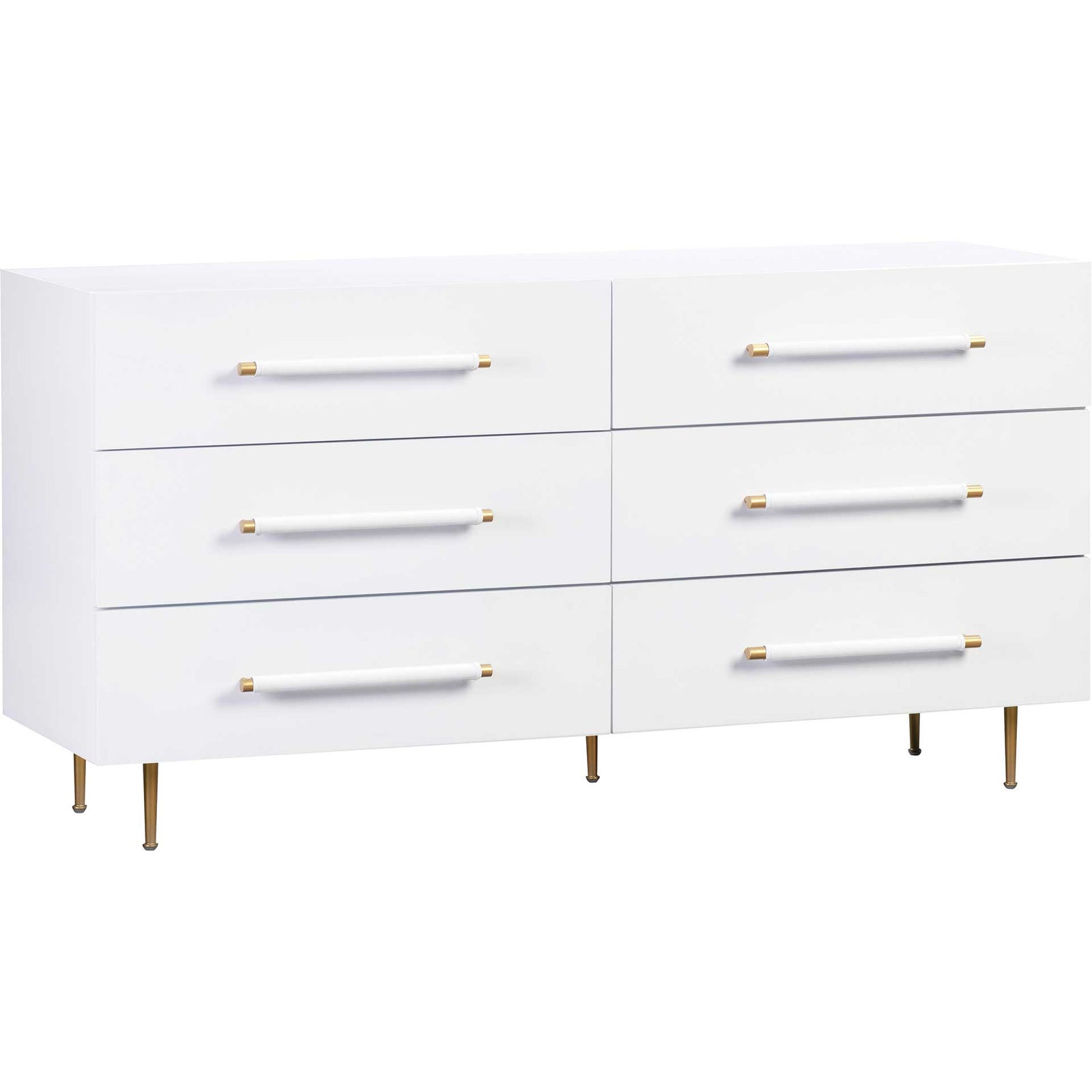 Trey 6 Drawer Dresser White/Brass