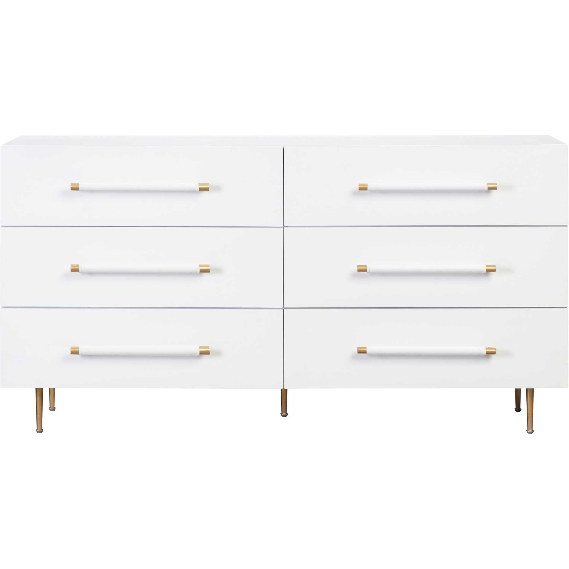 Trey 6 Drawer Dresser White/Brass