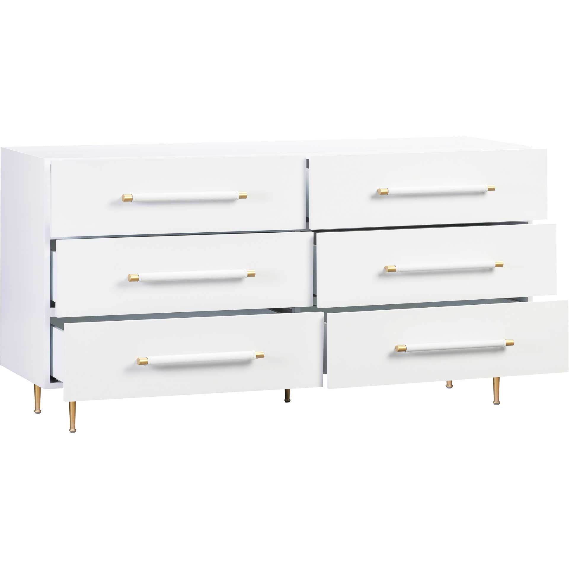Trey 6 Drawer Dresser White/Brass