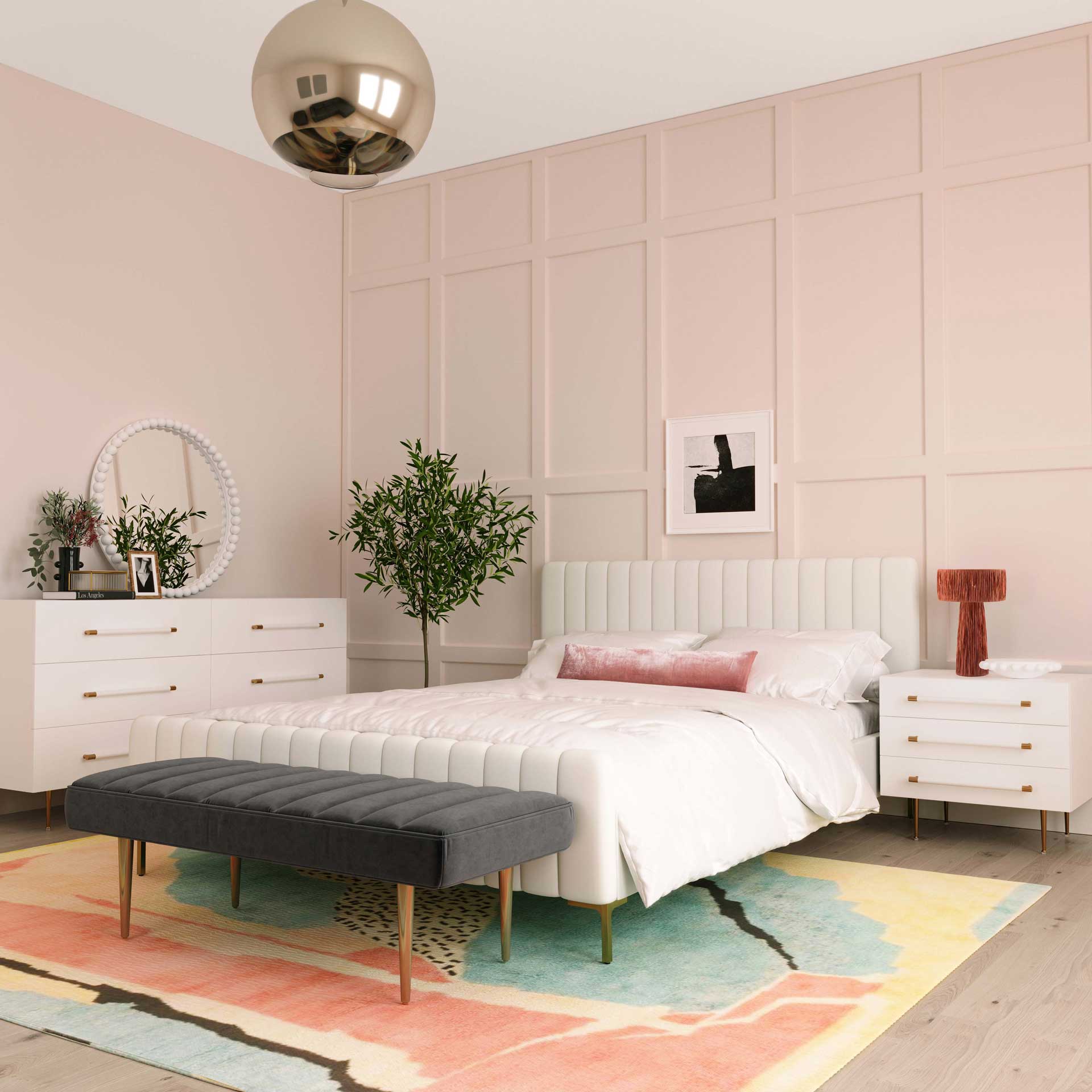 Trey 6 Drawer Dresser White/Brass