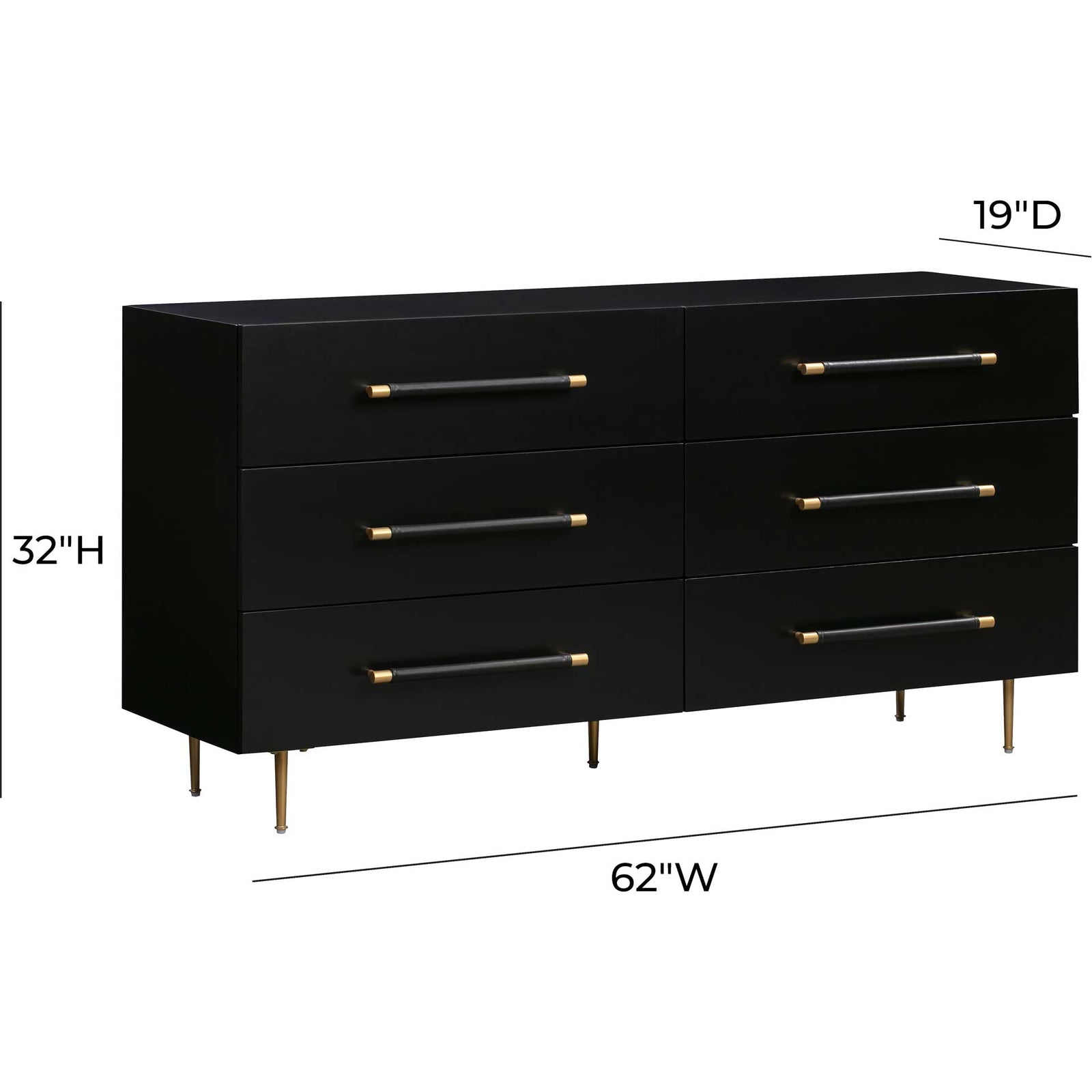 Trey 6 Drawer Dresser Black/Brass