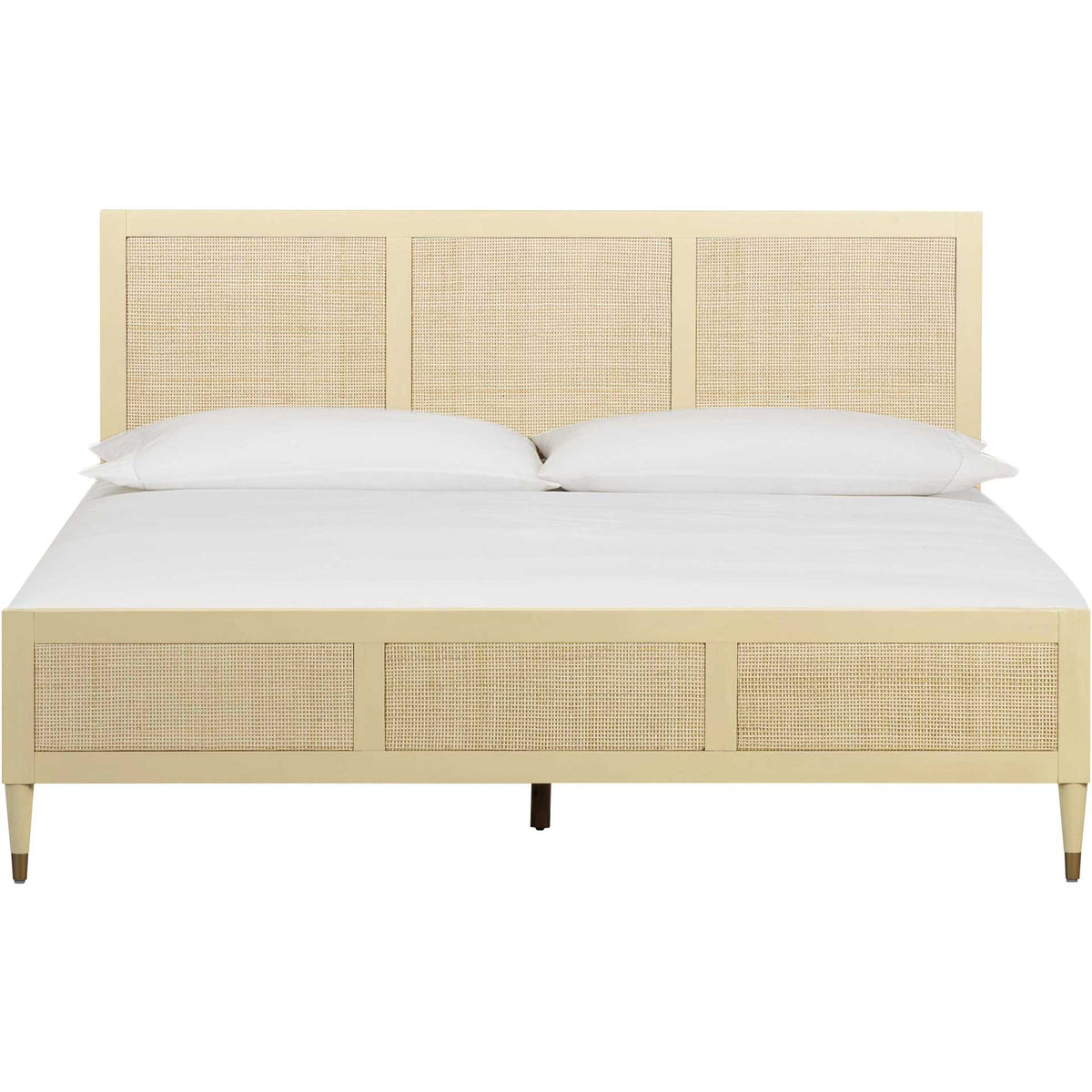 Three cane panels accent both the cream headboard and matching footboard for airy texture || TOV-B44104 || front_studio