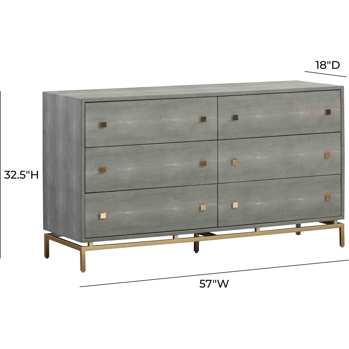 Pedro Shagreen 6 Drawer Dresser Gray