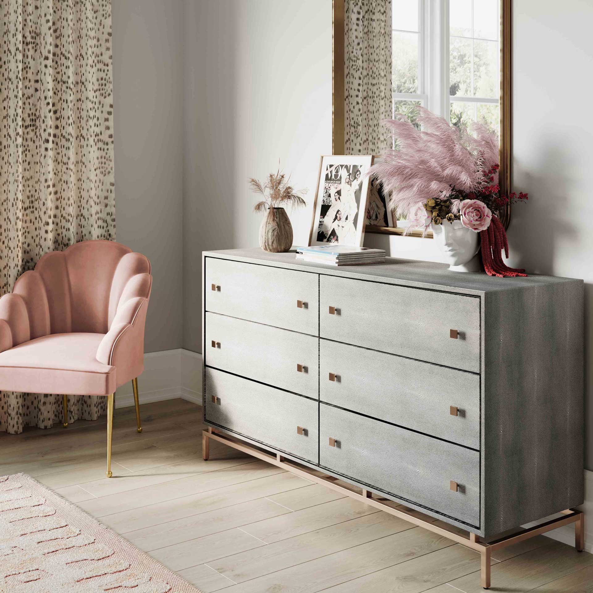 Pedro Shagreen 6 Drawer Dresser Gray