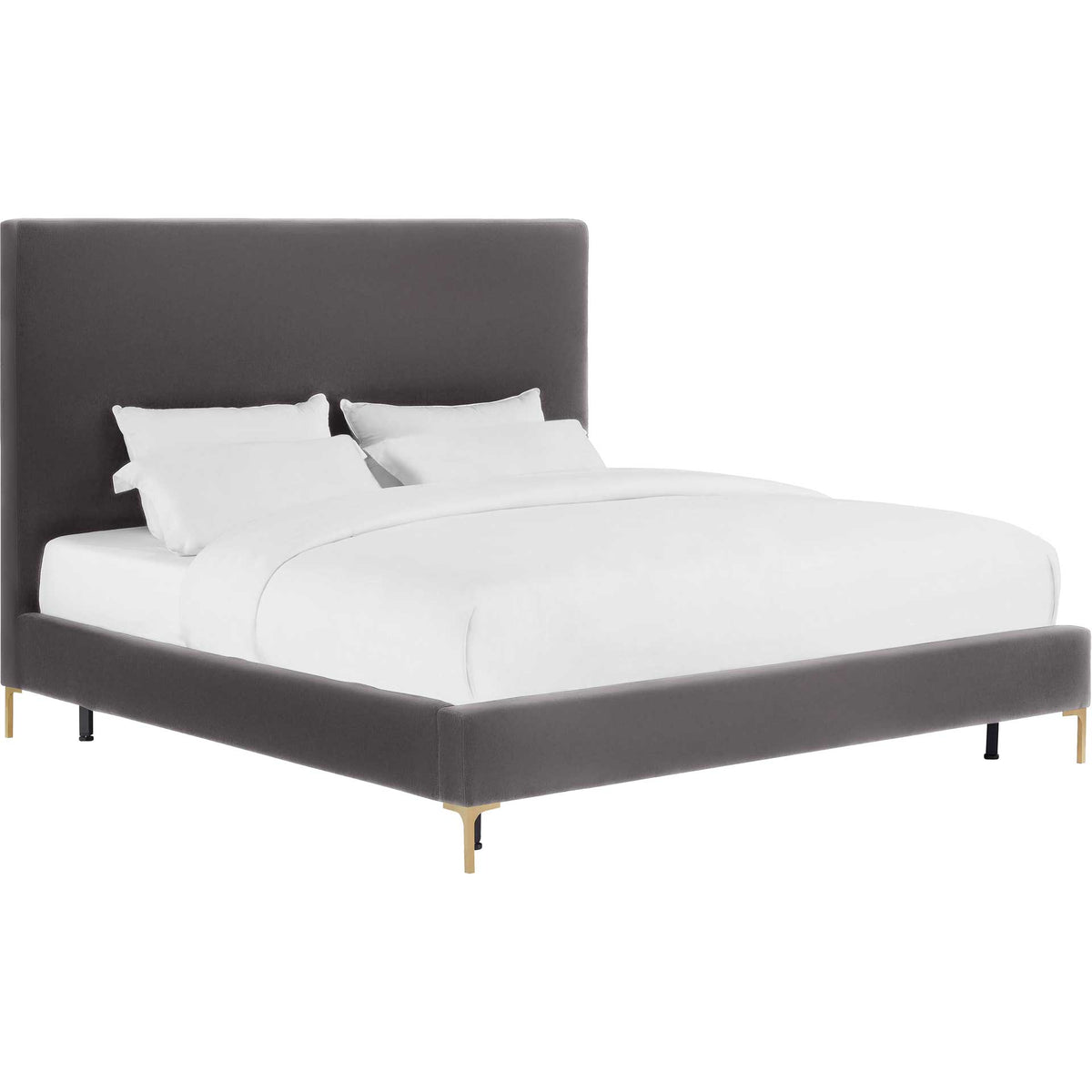 Soft gray velvet and slender gold legs give this clean-lined bed a touch of modern glamour. || TOV-B6267 || front_angle_studio