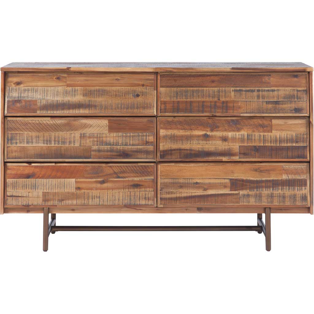 Wooden Rustic Style 6 Drawers Dresser In Mahogany Finish, Brown